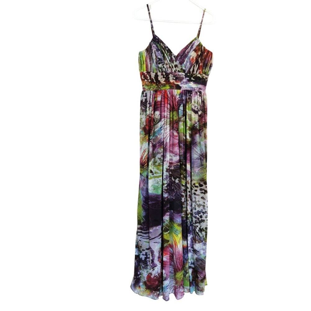 Decode 1.8 Maxi Dress Abstract Ruched Sleeveless Multicolor sz 6 FLAW Occasion